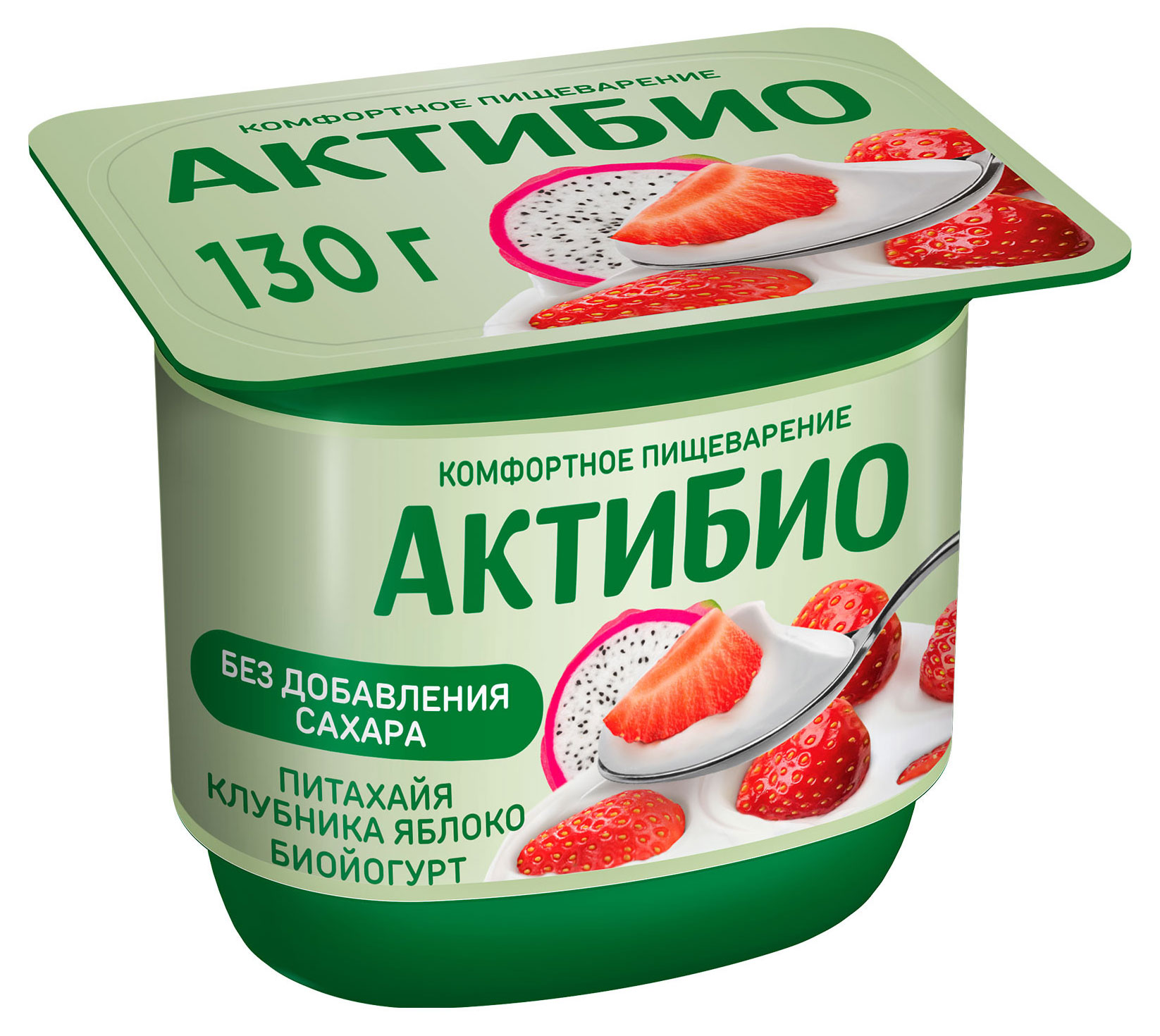 

Йогурт АктиБио с клубникой яблоком и питахайей без сахара 2,9% БЗМЖ 130 г