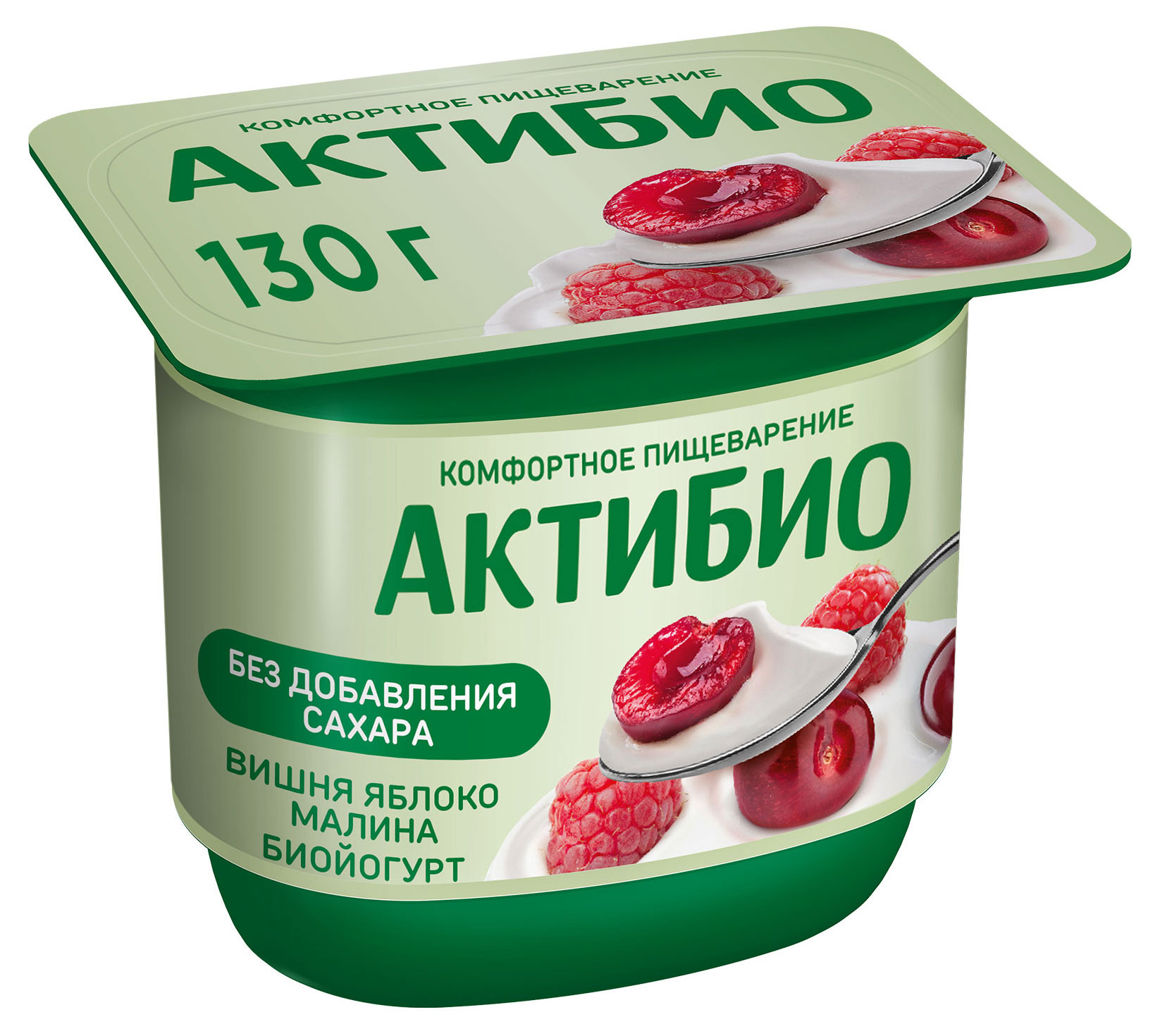 

Йогурт АктиБио с вишней яблоком и малиной без сахара 2,9% БЗМЖ 130 г