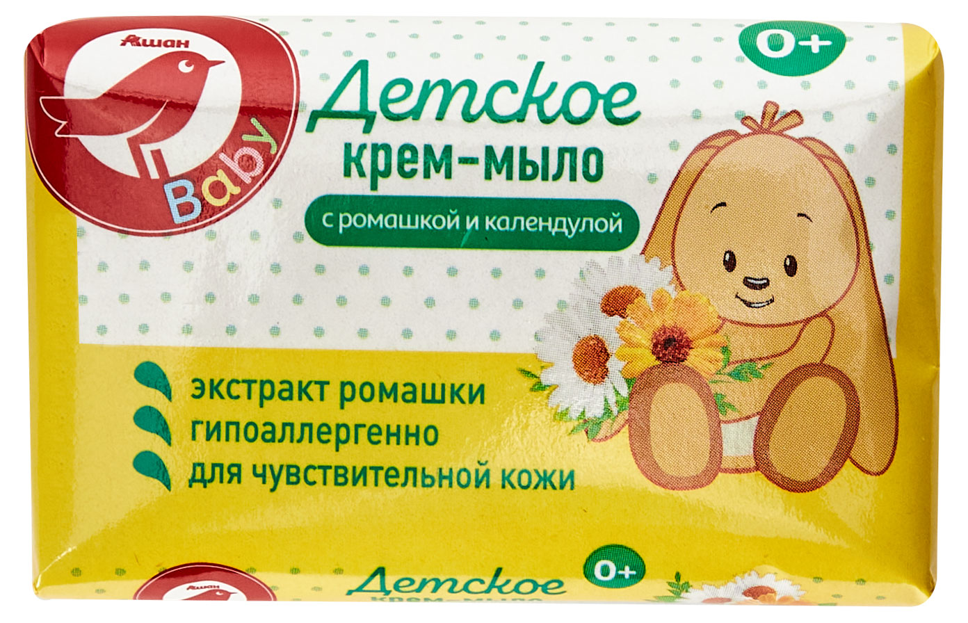 

Крем-мыло детское АШАН Красная птица с ромашкой и календулой, 90 г