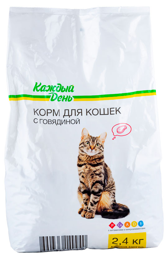 

Сухой корм для кошек Каждый день с говядиной, 2,4 кг