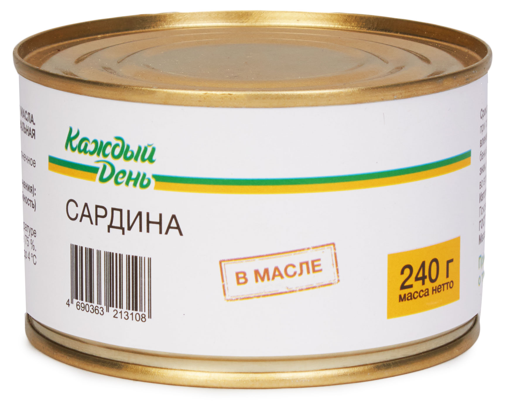 

Сардина Каждый день натуральная с добавлением масла, 240 г