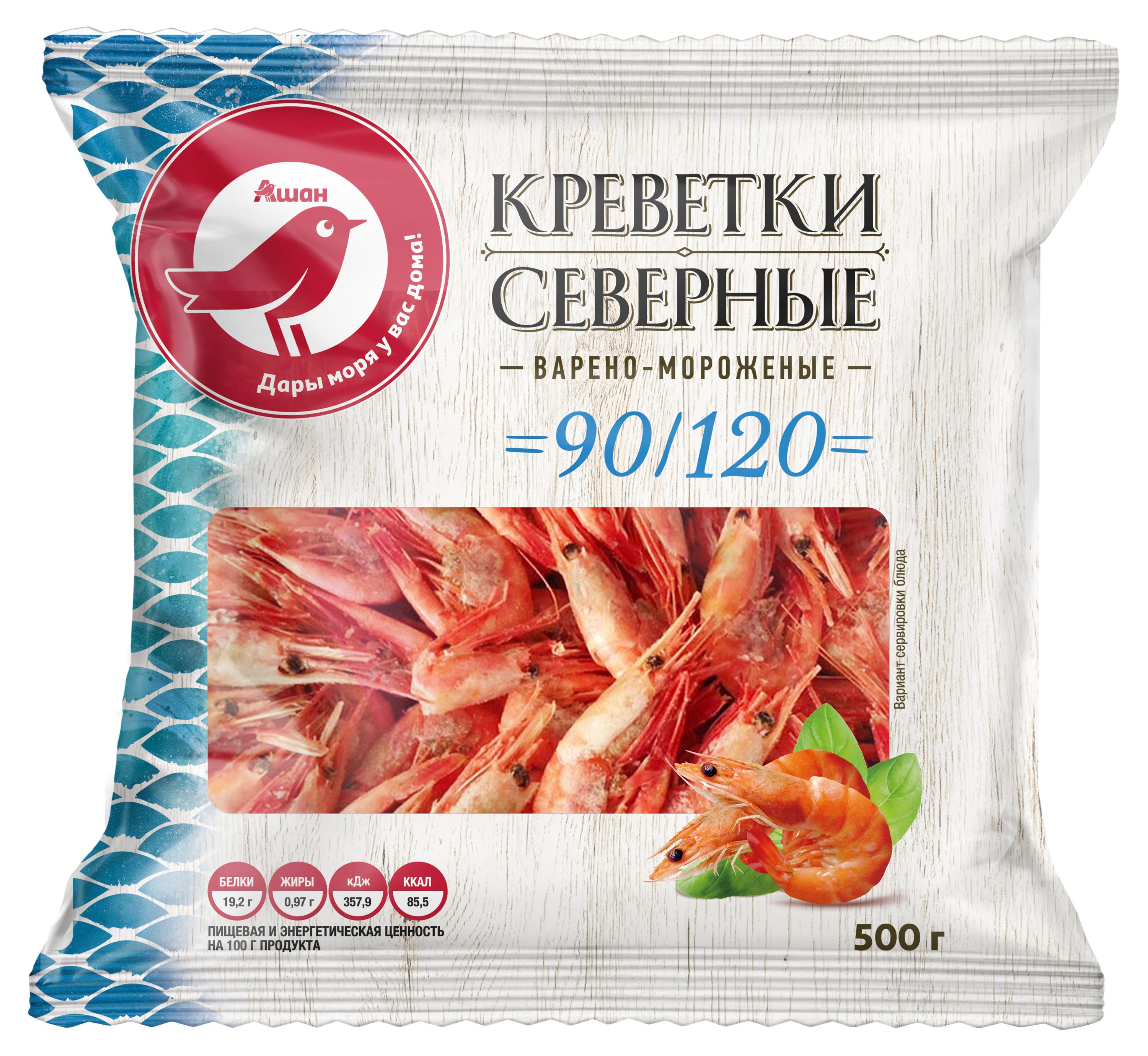 

Креветки АШАН Красная птица 90/120, 500 г