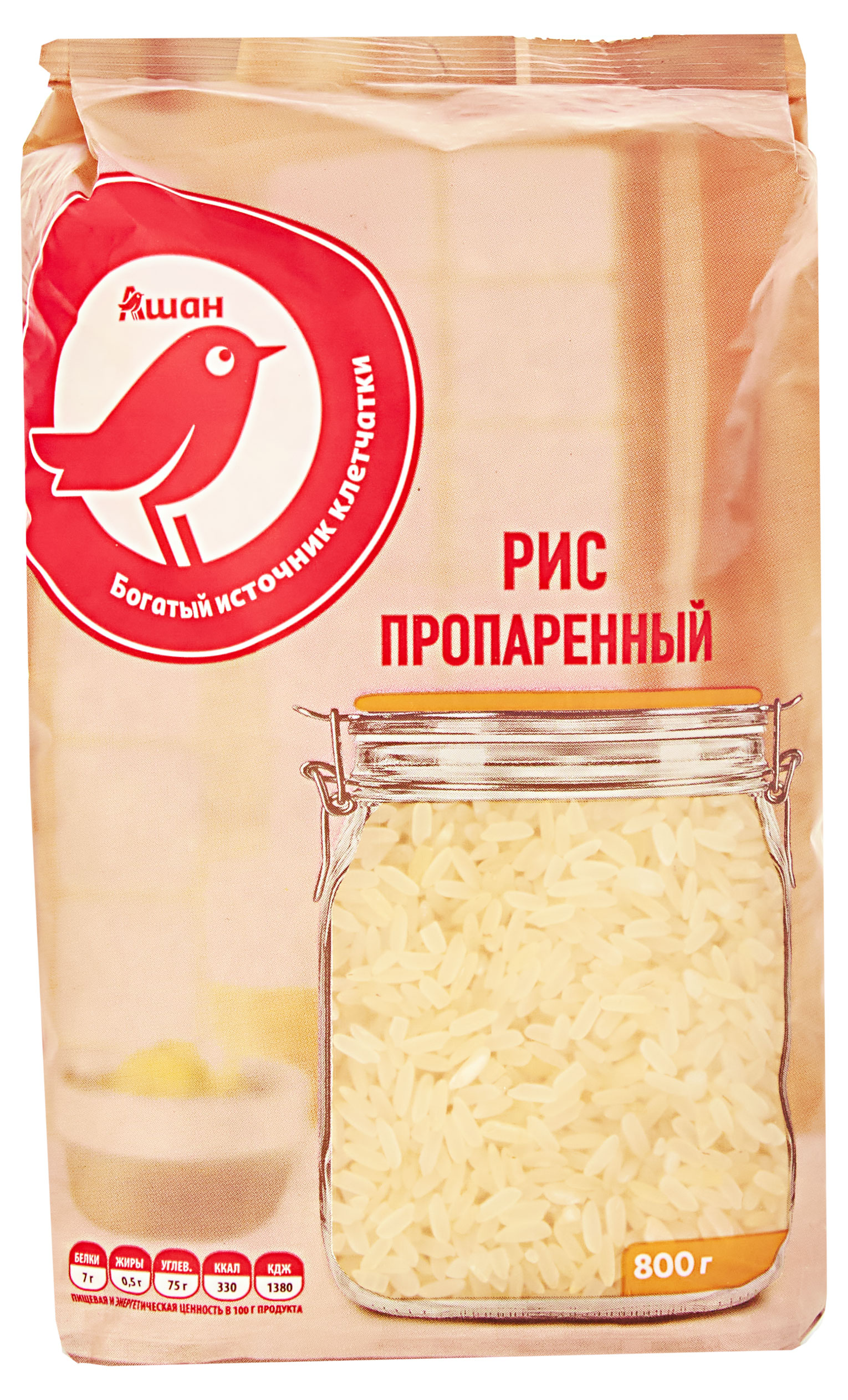 

Рис пропаренный АШАН Красная птица, 800 г