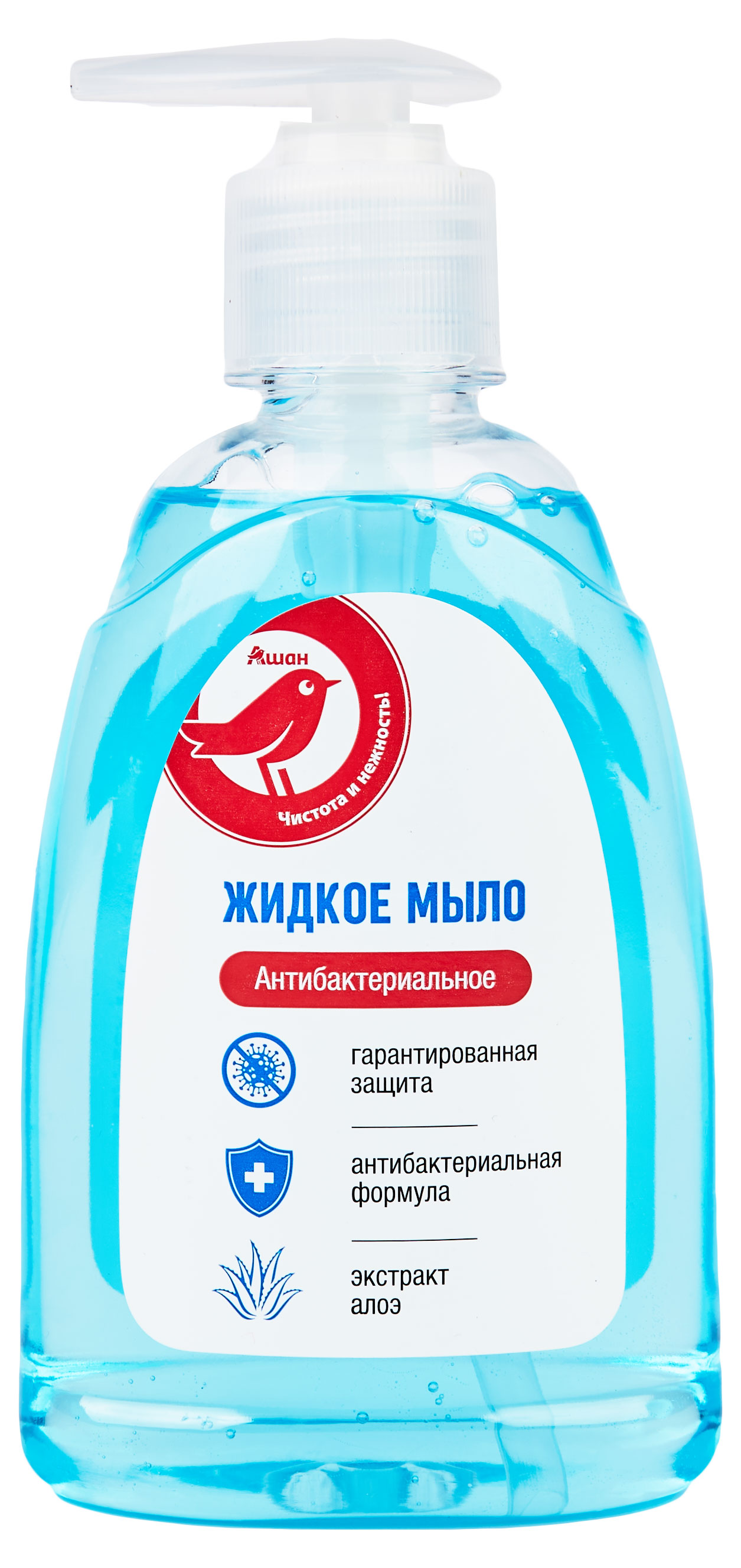 

Жидкое мыло для рук АШАН Красная птица Антибактериальное Алоэ Вера, 300 мл