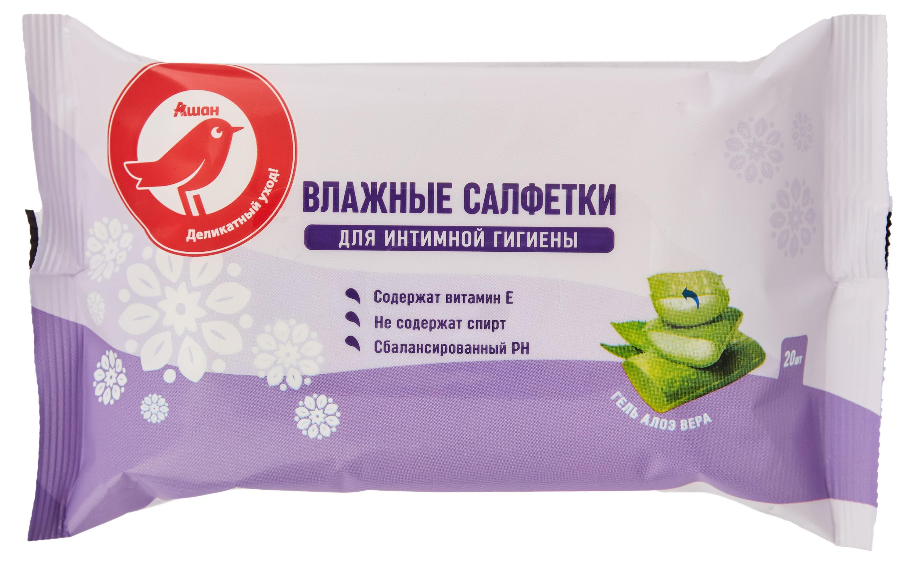 

Салфетки влажные АШАН Красная птица для интимной гигиены, 20 шт