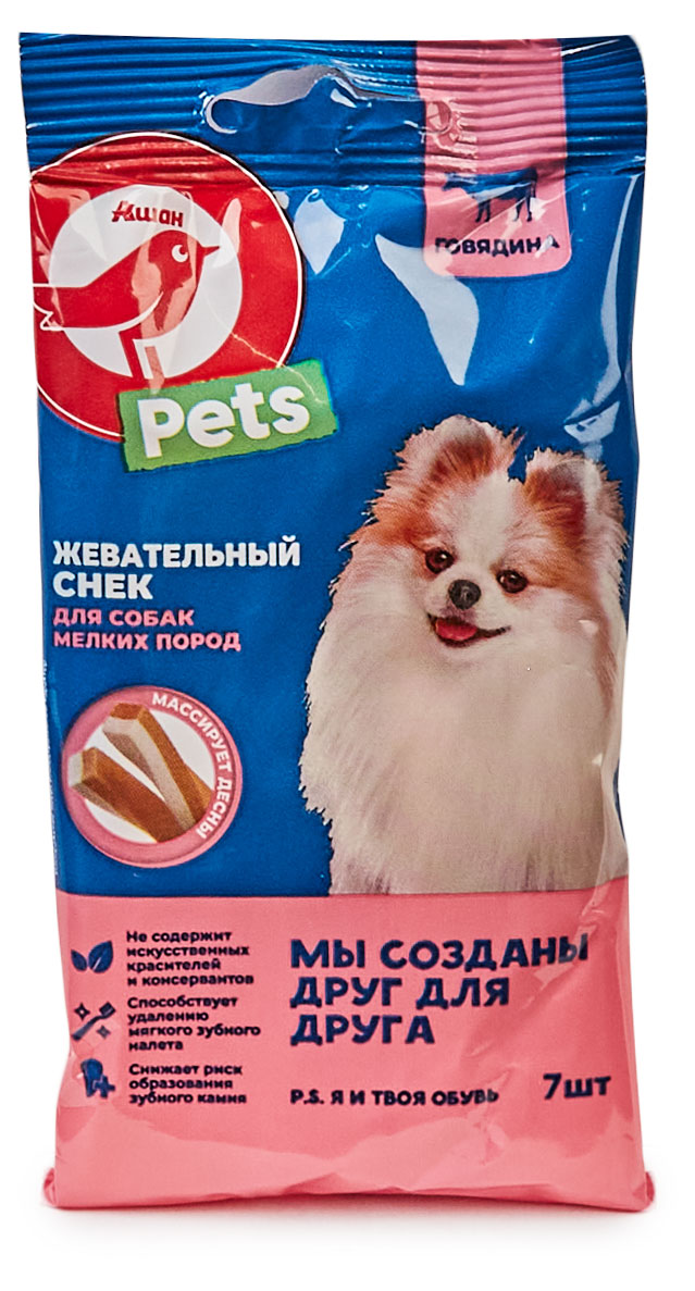 

Лакомство для собак АШАН Красная птица Снек жевательный с говядиной, 45 г
