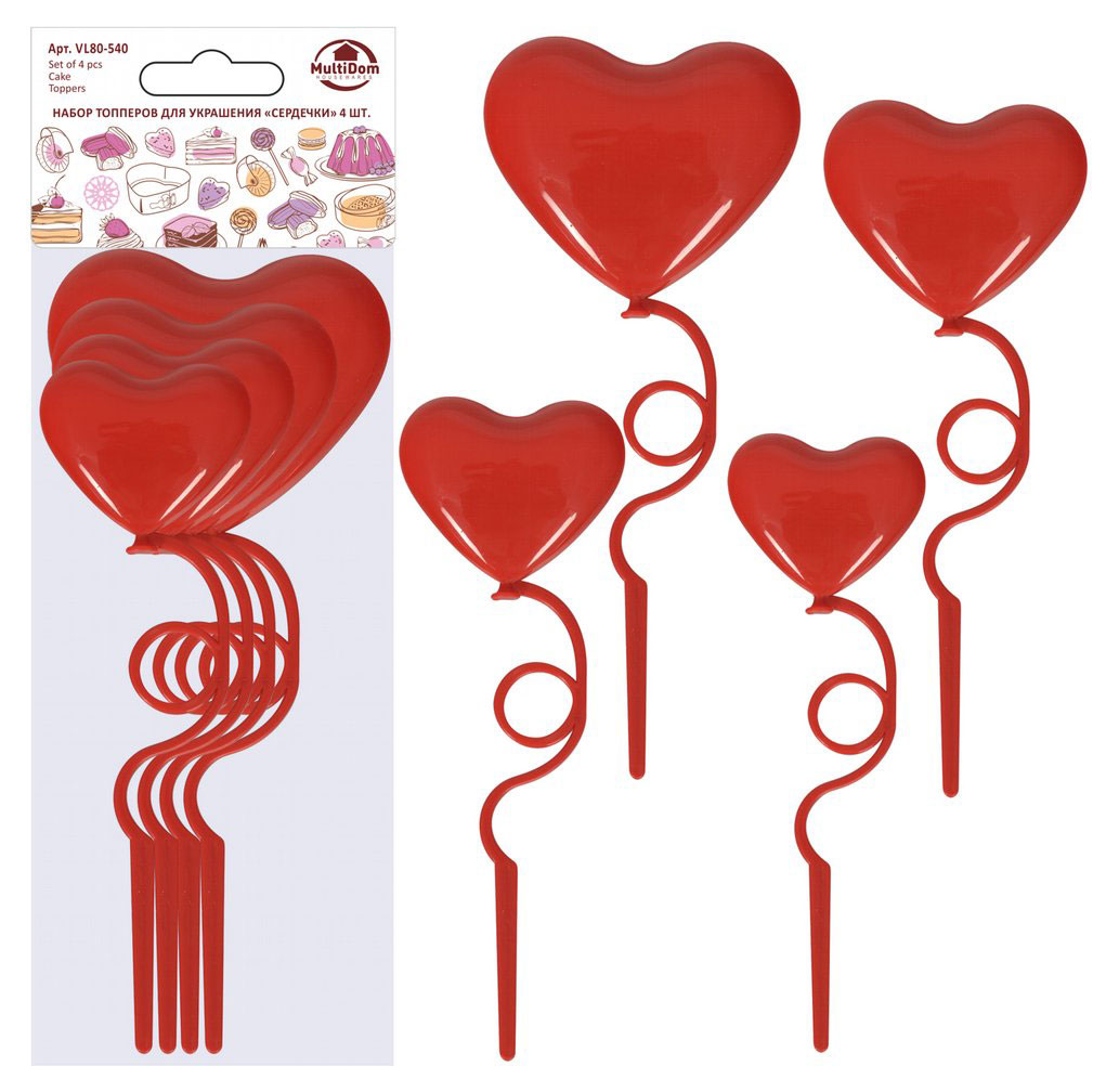 

Набор топперов для украшения Мультидом Сердечки, 4 шт