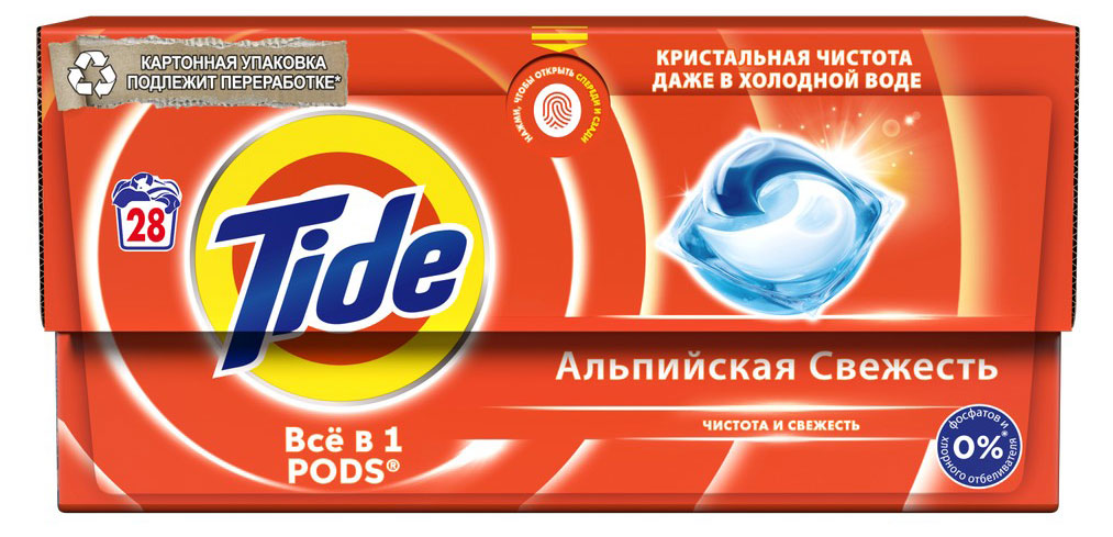 

Капсулы для стирки Tide PODs Всё в 1 Альпийская Cвежесть, 28 шт