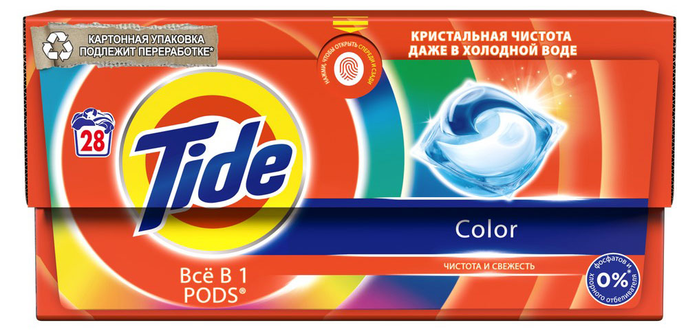 

Капсулы для стирки Tide PODs Всё в 1 Color для цветного белья, 28 шт