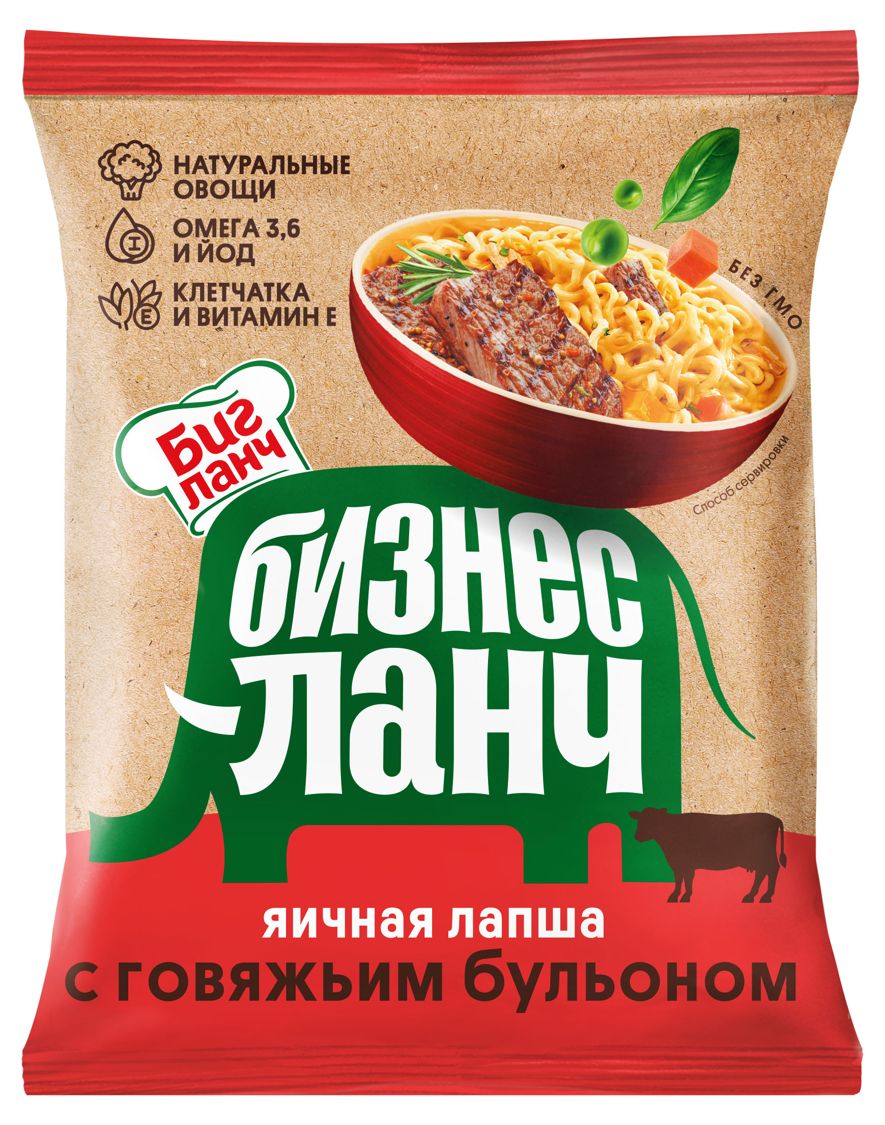 

Лапша быстрого приготовления Бизнес ланч с говяжьим бульоном, 60 г