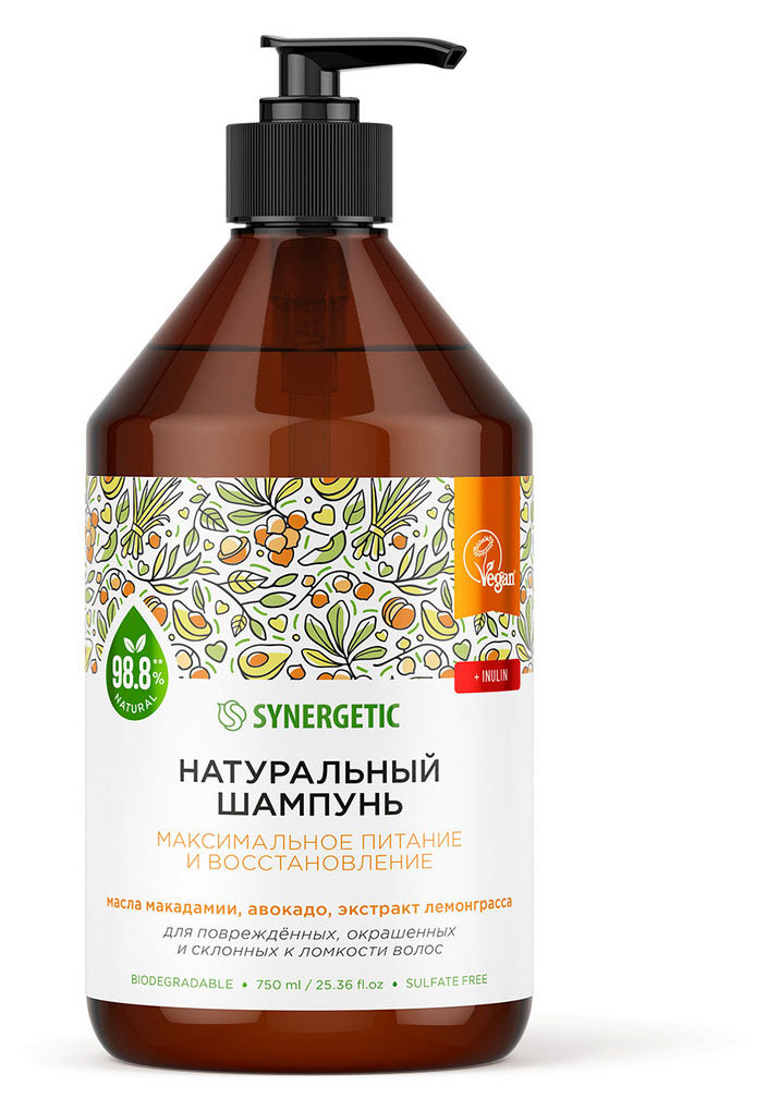 

Шампунь для волос Synergetic Максимальное питание и восстановление без сульфатов, 750 мл