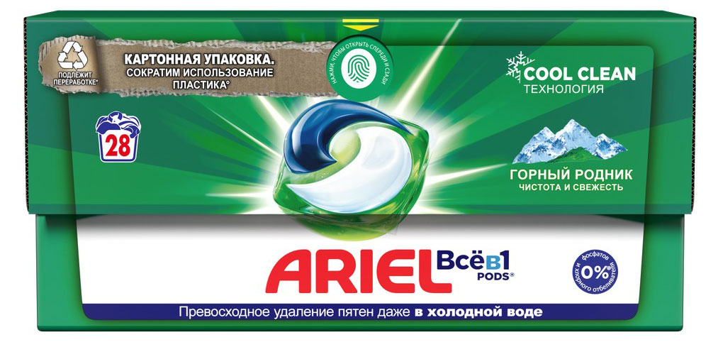 Изображение товара Капсулы для стирки Ariel Pods Всё-в-1 Горный родник 28 шт