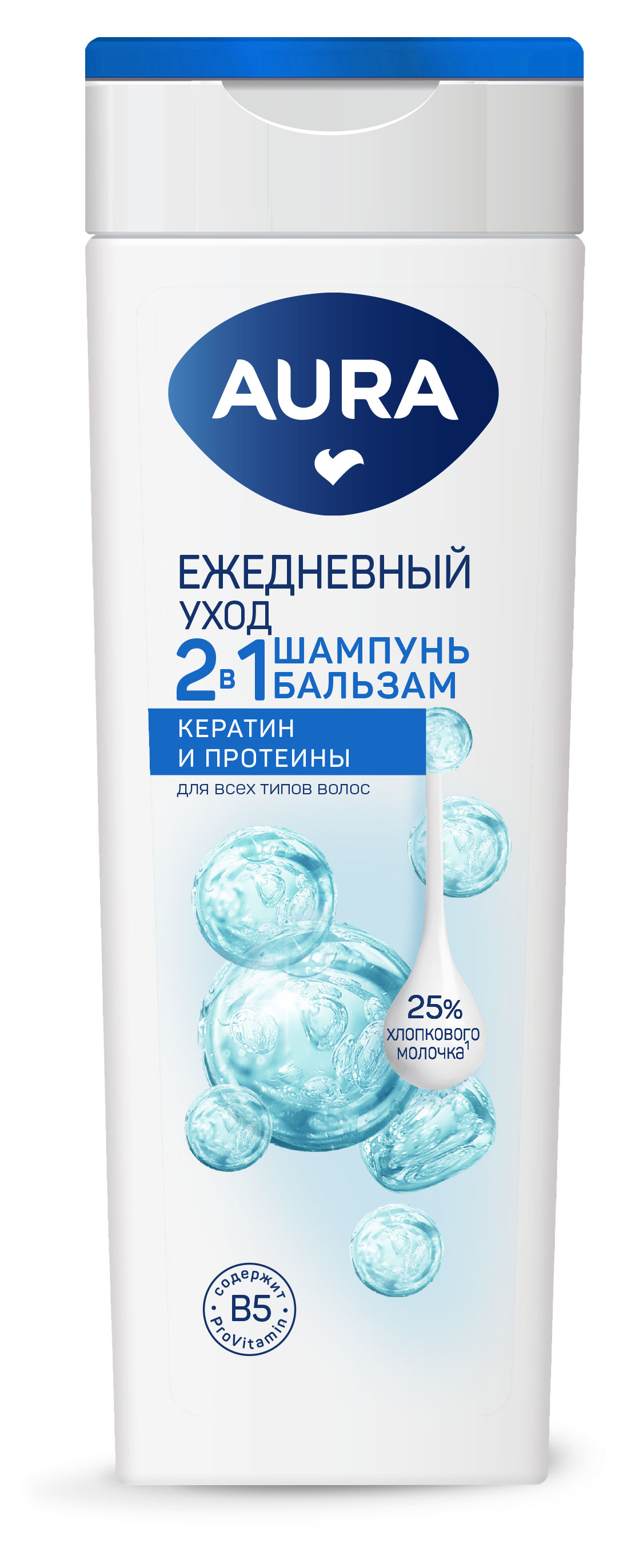 

Шампунь-бальзам для волос Aura 2в1 Ежедневный уход, 380 мл