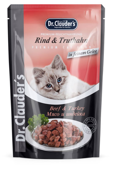 

Корм влажный для взрослых кошек Dr.Clauder`s с мясом и индейкой кусочки в желе, 85 г