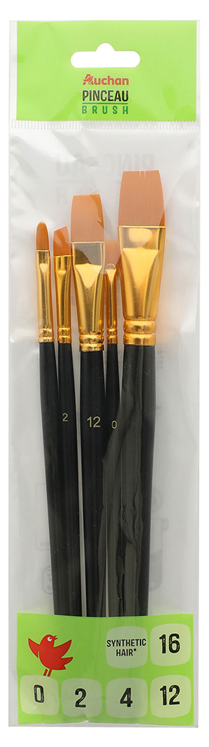 

Набор кистей АШАН Красная птица синтетические плоские, 5 шт