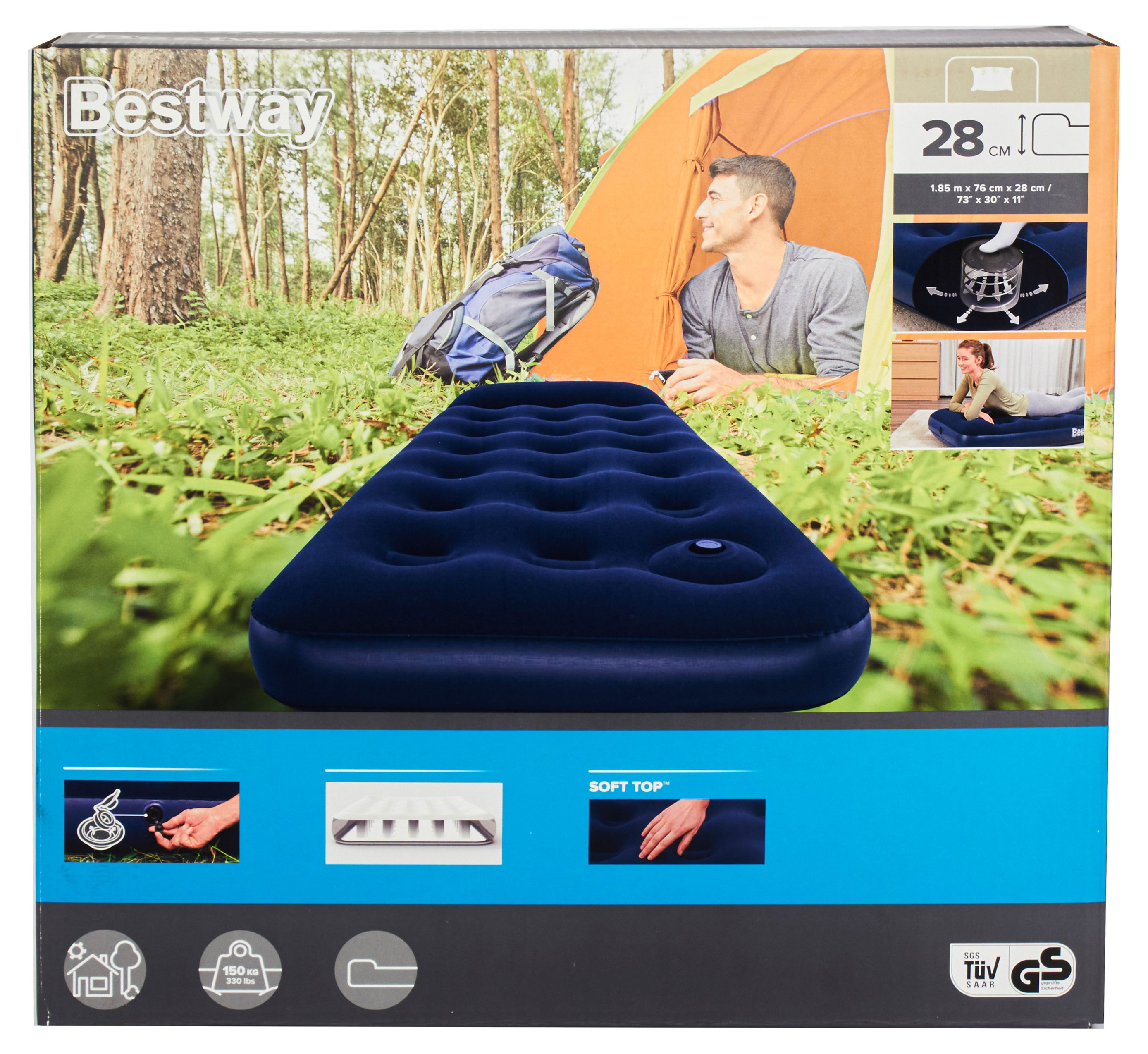 

Матрас надувной BESTWAY Flocked AirBed синий, 185х76х28 см