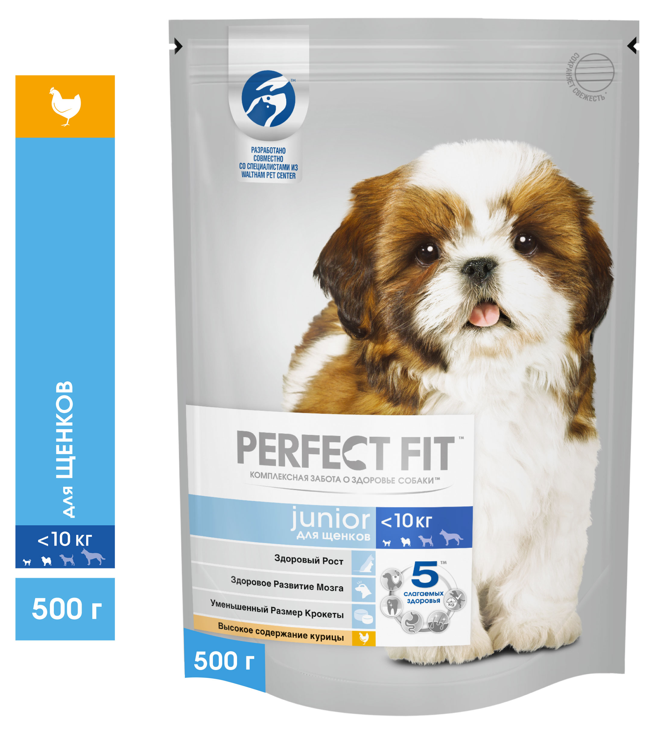 

Сухой корм для щенков мелких пород PERFECT FIT с курицей, 500 г