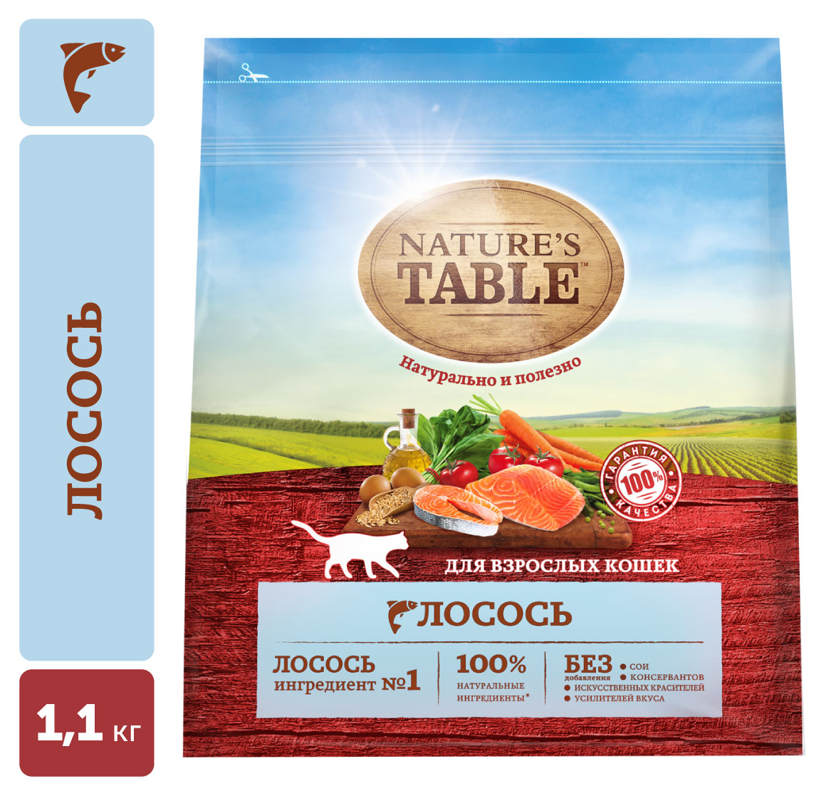 

Сухой Сухой корм для взрослых кошек Natures Table Лосось, 1,1 кг