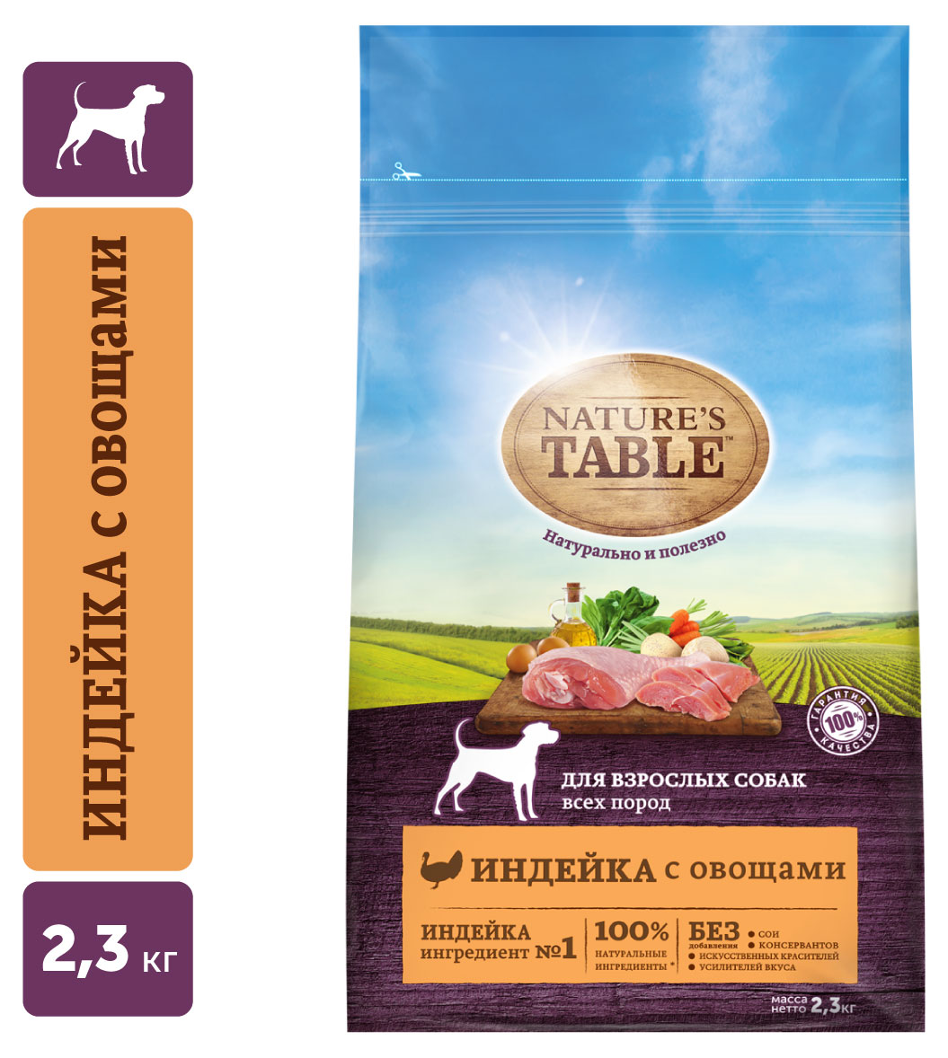 

Сухой корм для взрослых собак Nature's Table индейка с овощами, 2,3 кг