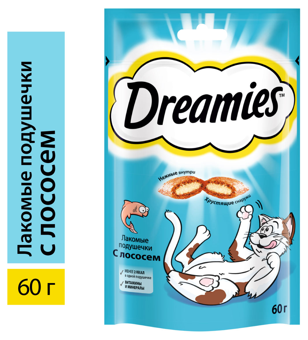 

Лакомство для кошек Dreamies подушечки с лососем, 60 г