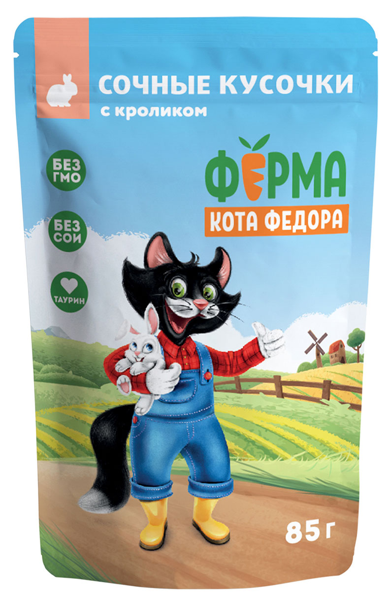 

Влажный корм для кошек Ферма кота Фёдора сочные кусочки с кроликом, 85 г