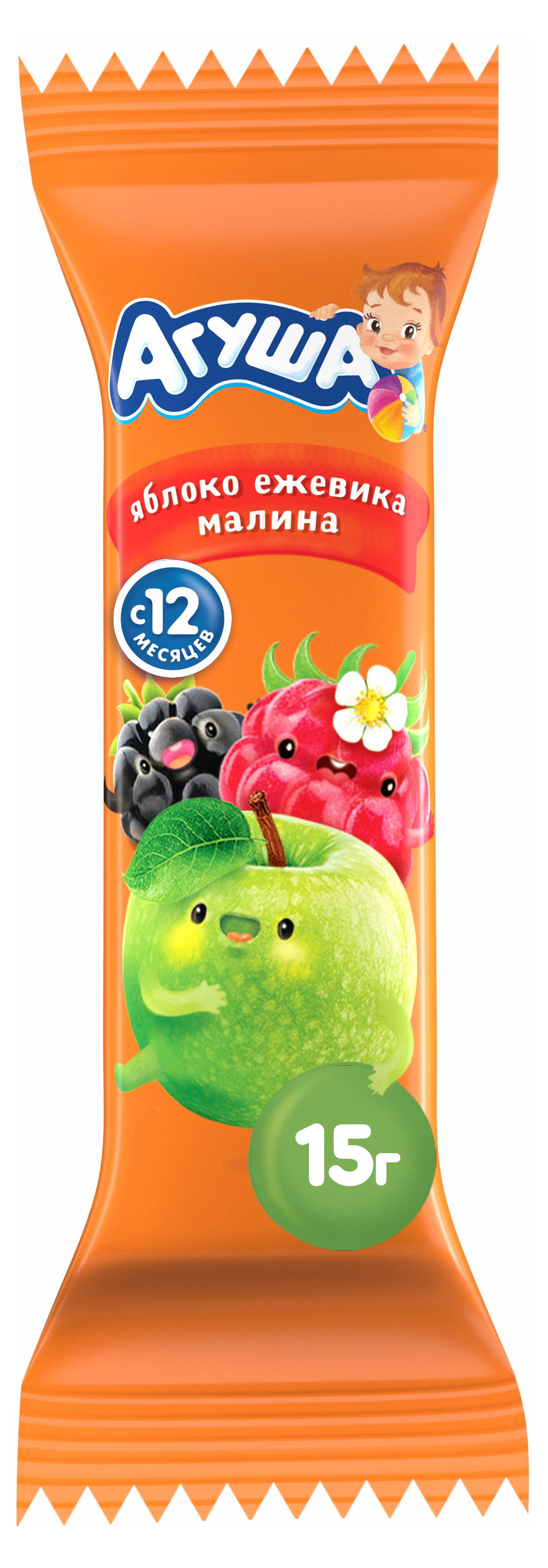 

Батончик фруктовый Агуша Яблоко-Ежевика-Малина, 15 г