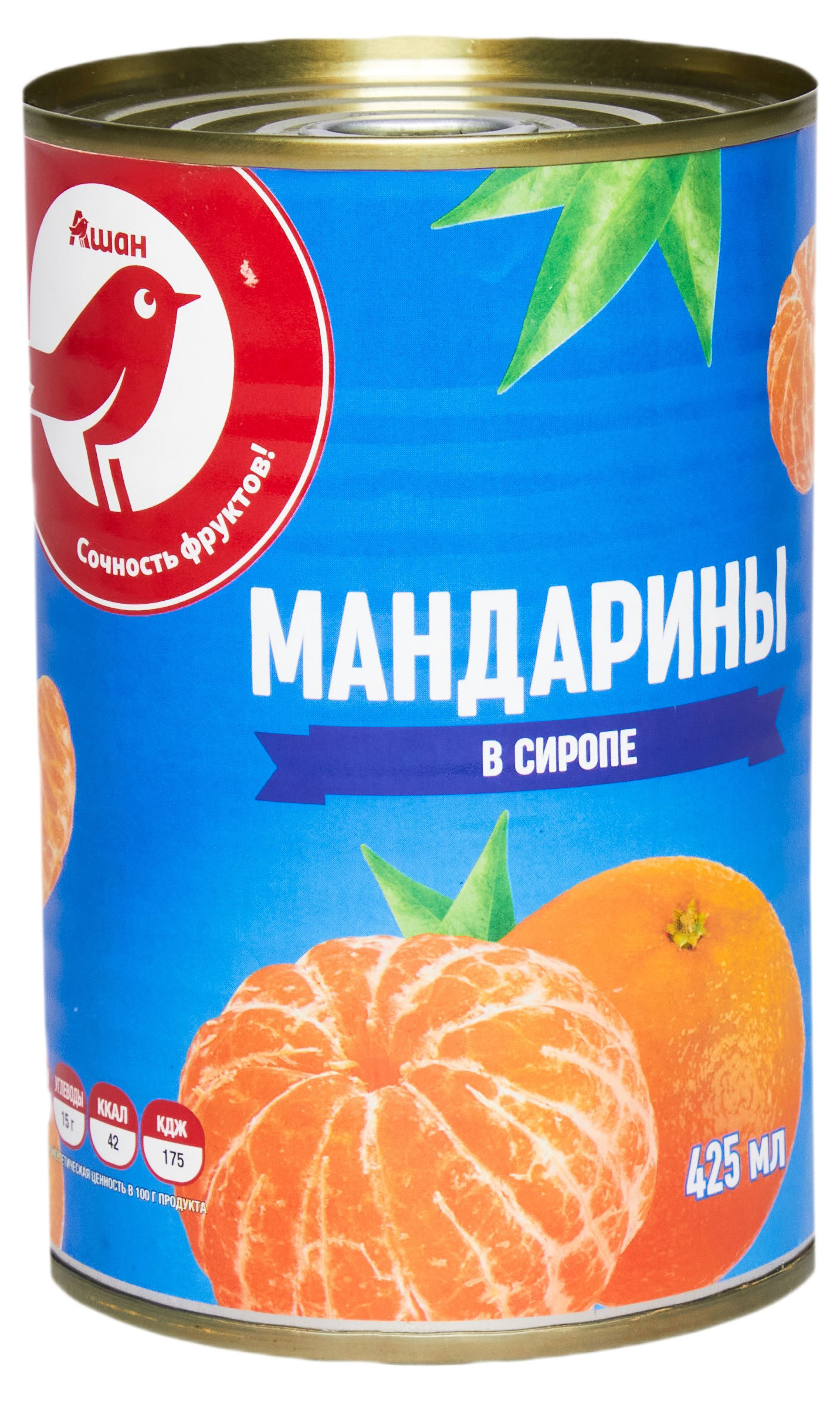 

Мандарины консервированные АШАН Красная птица в сиропе, 425 г