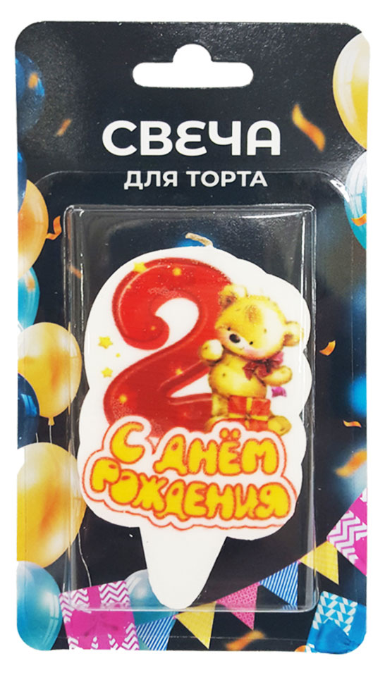 Изображение товара Свеча для торта Цифра 2 Мишка, 4х8 см