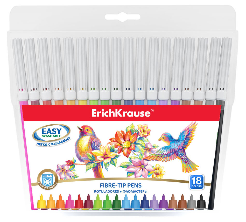 

Фломастеры ErichKrause Easy Washable, 18 цветов