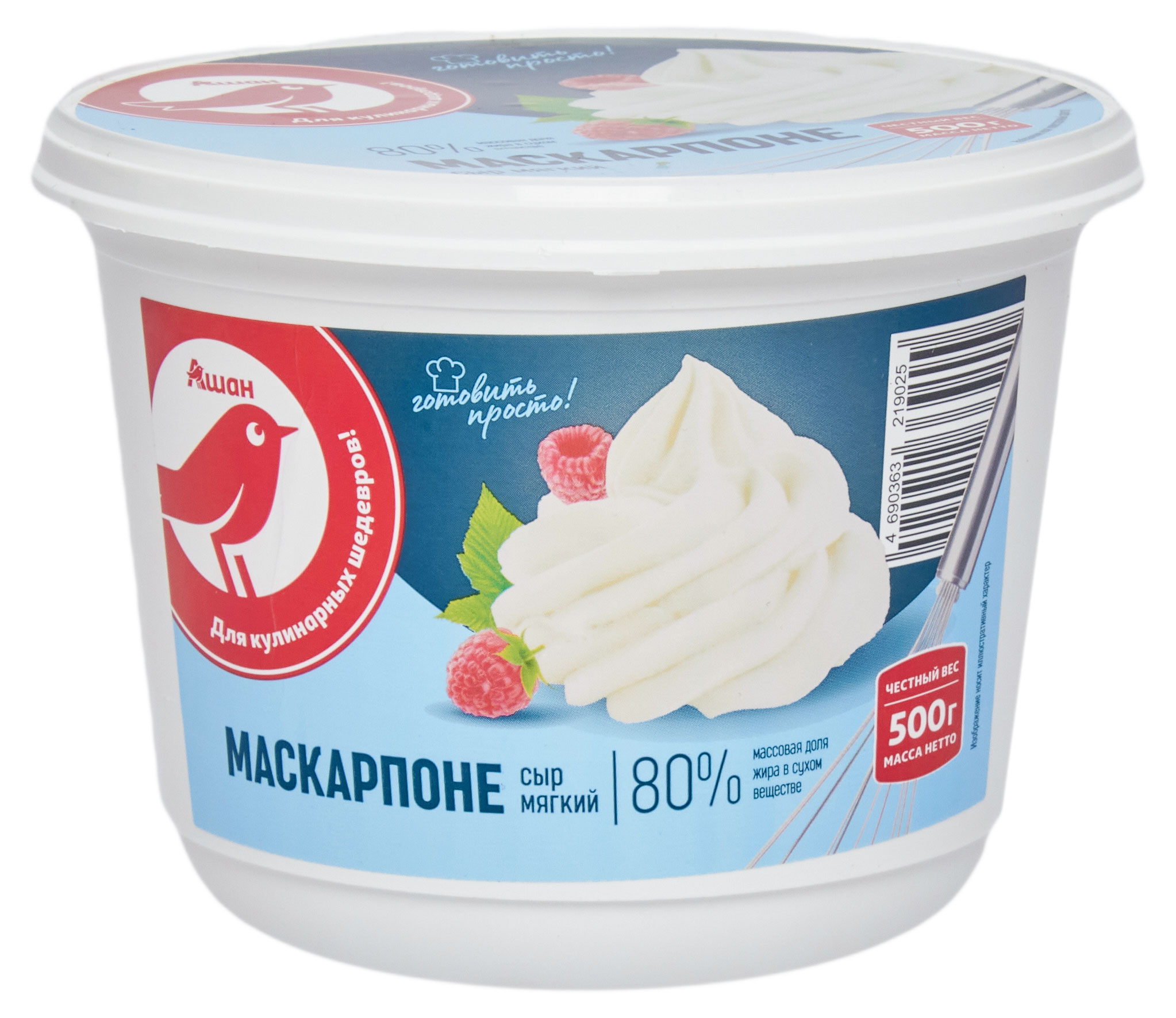 

Сыр мягкий Маскарпоне АШАН Красная птица 80% БЗМЖ, 500 г