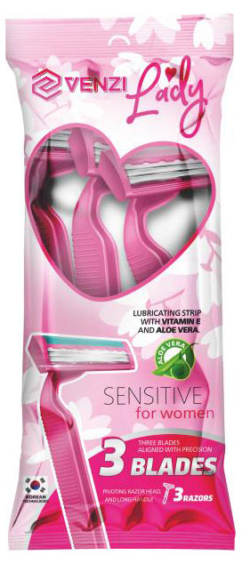 

Станок для бритья одноразовый женский Venzi Lady S3, 3 шт