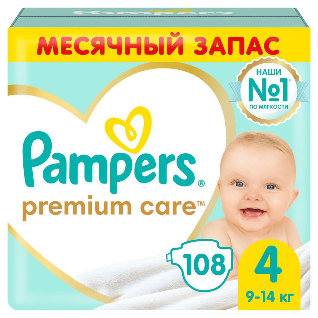 

Подгузники Pampers Premium Care 4 9-14 кг, 108 штук