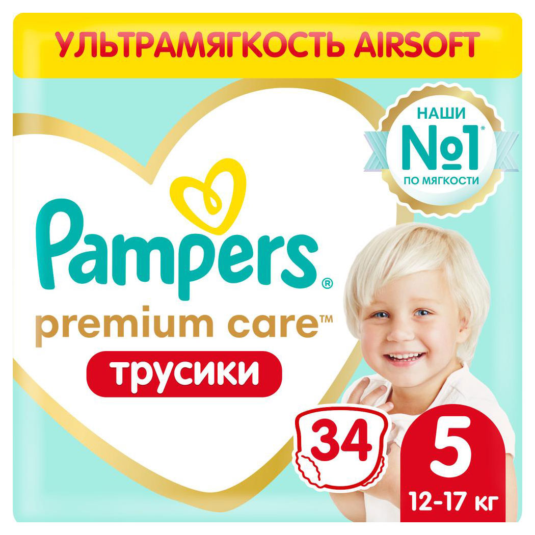 

Pampers Premium Care Трусики Размер 5, 34 Трусиков, 12кг-17кг