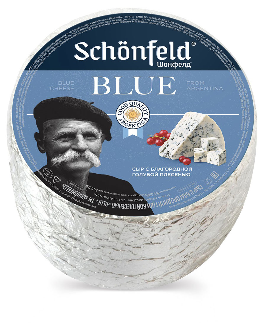 

Сыр мягкий Schonfeld Blue с благородной голубой плесенью 54% БЗМЖ, вес