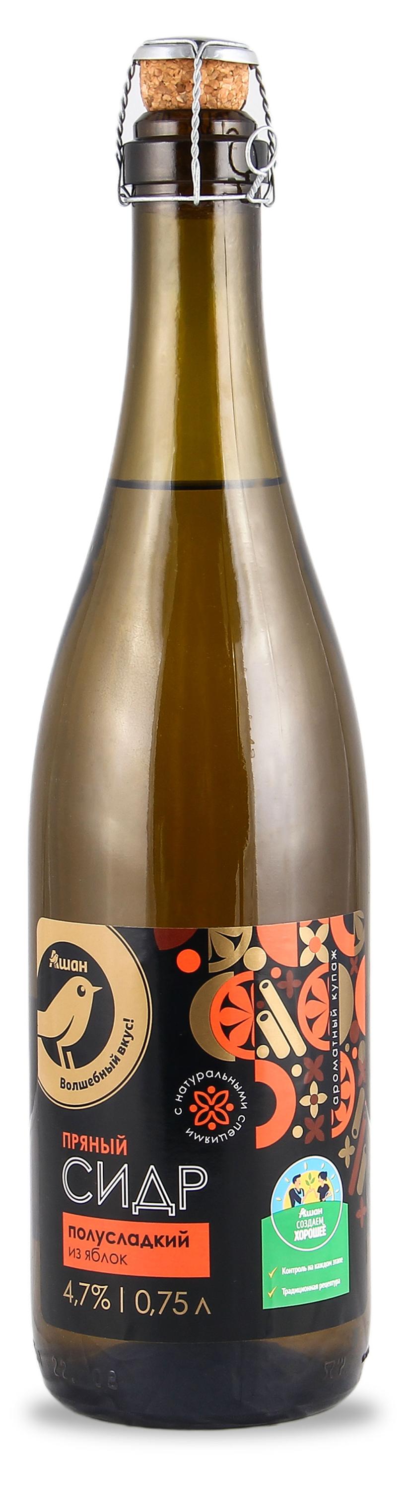 

Сидр АШАН Золотая птица пряный полусладкий, 0,75 л