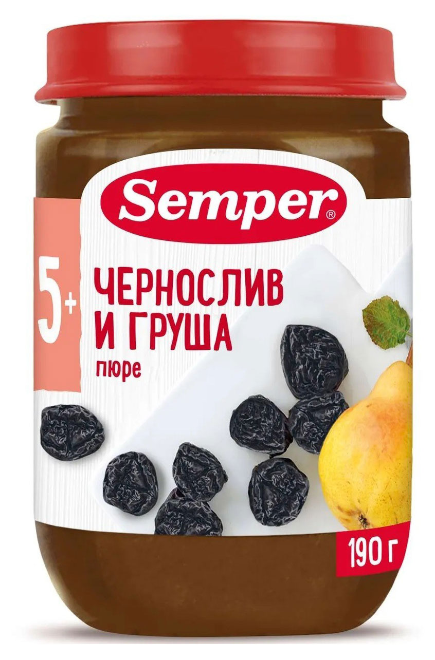 

Пюре фруктовое Semper чернослив и груша с 5 мес., 190 г