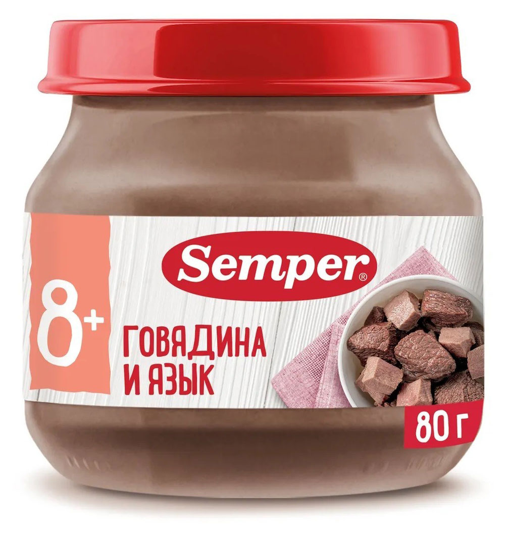 

Пюре мясное Semper говядина с языком с 8 мес., 80 г