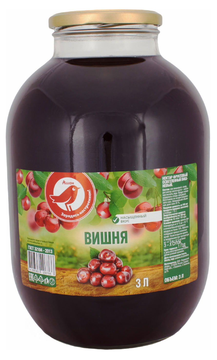 

Нектар вишневый АШАН Красная птица, 3 л