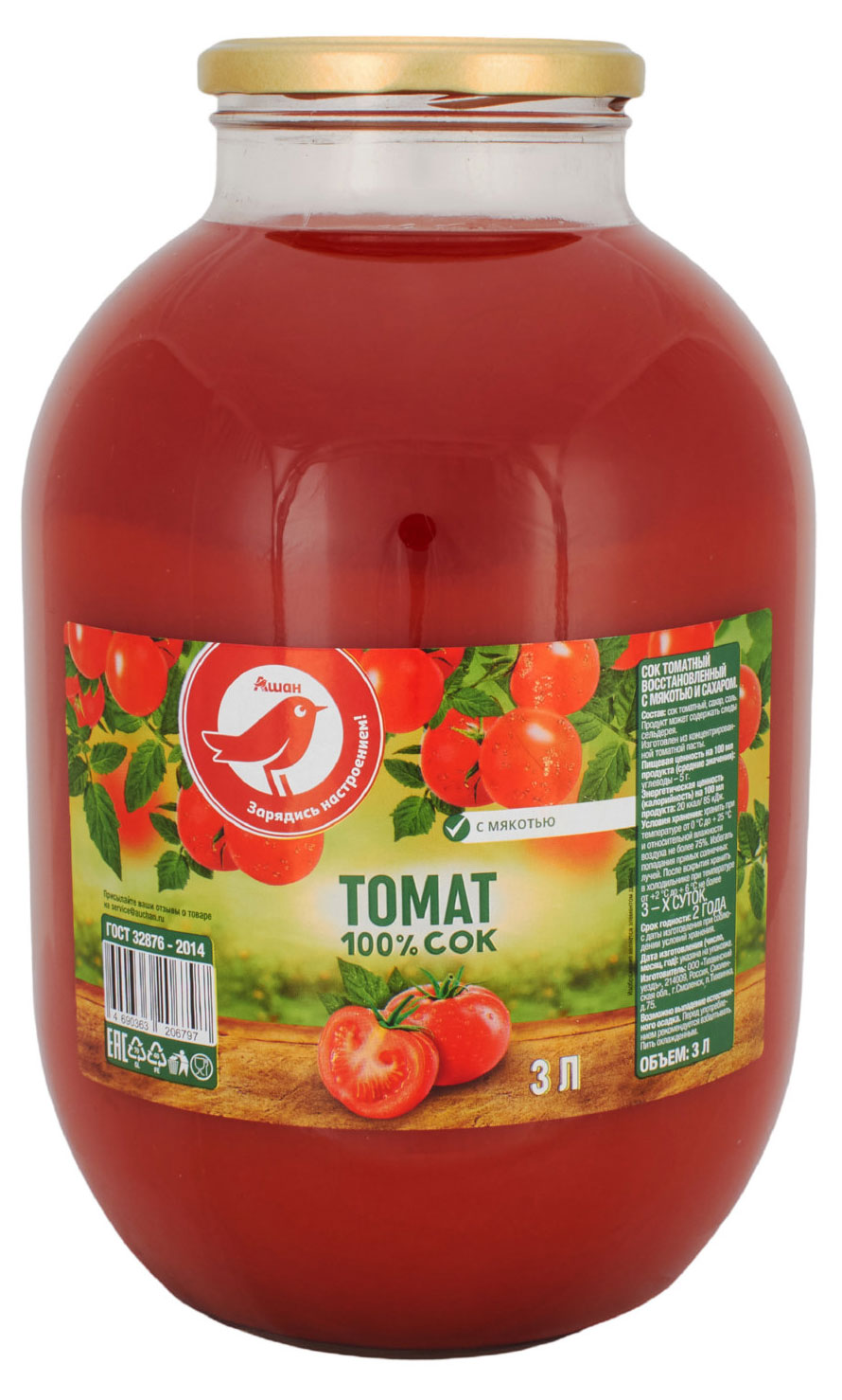 

Сок томатный АШАН Красная птица, 3 л