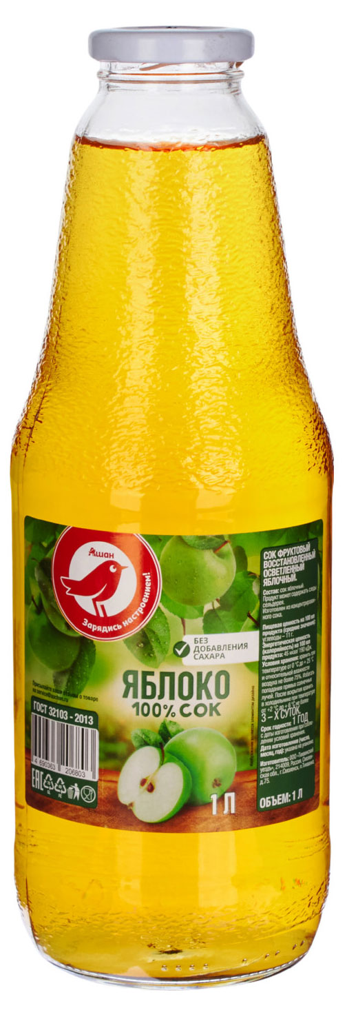 

Сок яблочный АШАН Красная Птица, 1 л