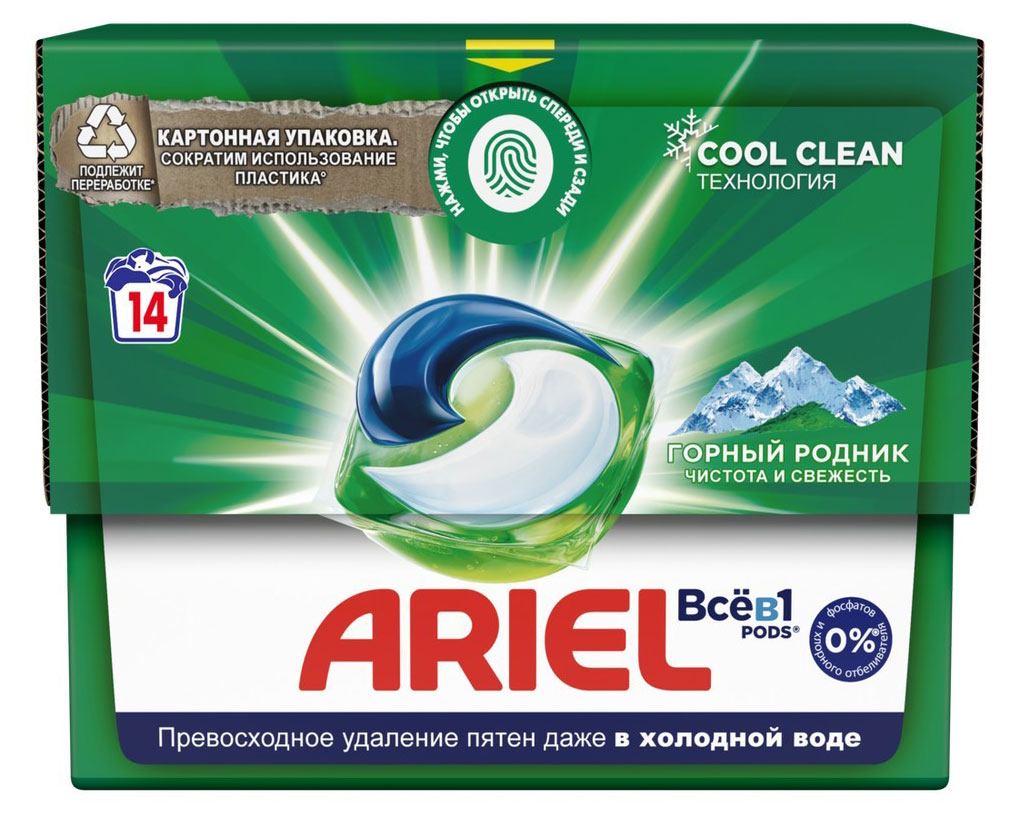 Изображение товара Капсулы для стирки Ariel Горный родник, 14 шт