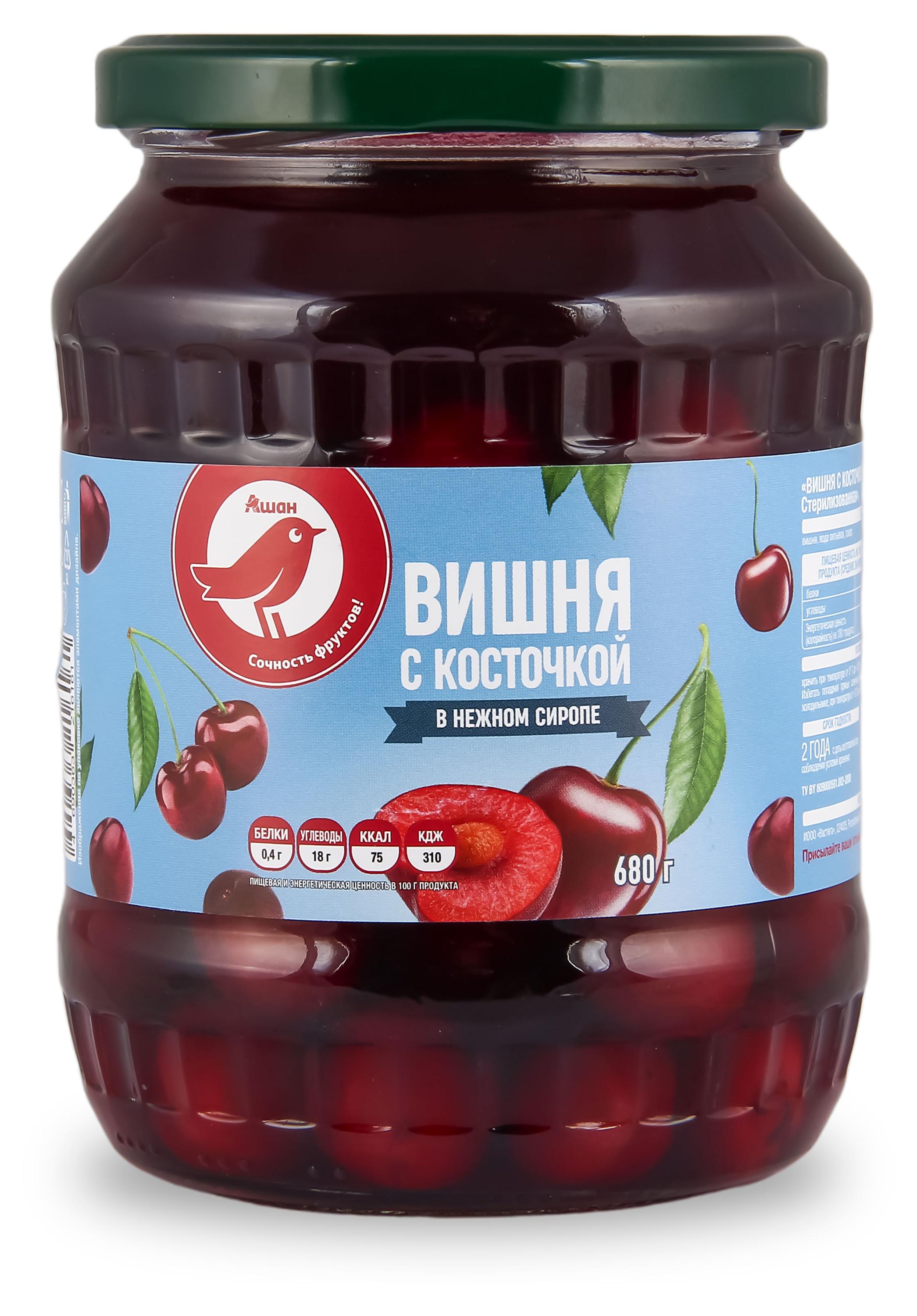 

Вишня с косточкой АШАН Красная Птица в сиропе, 680 г