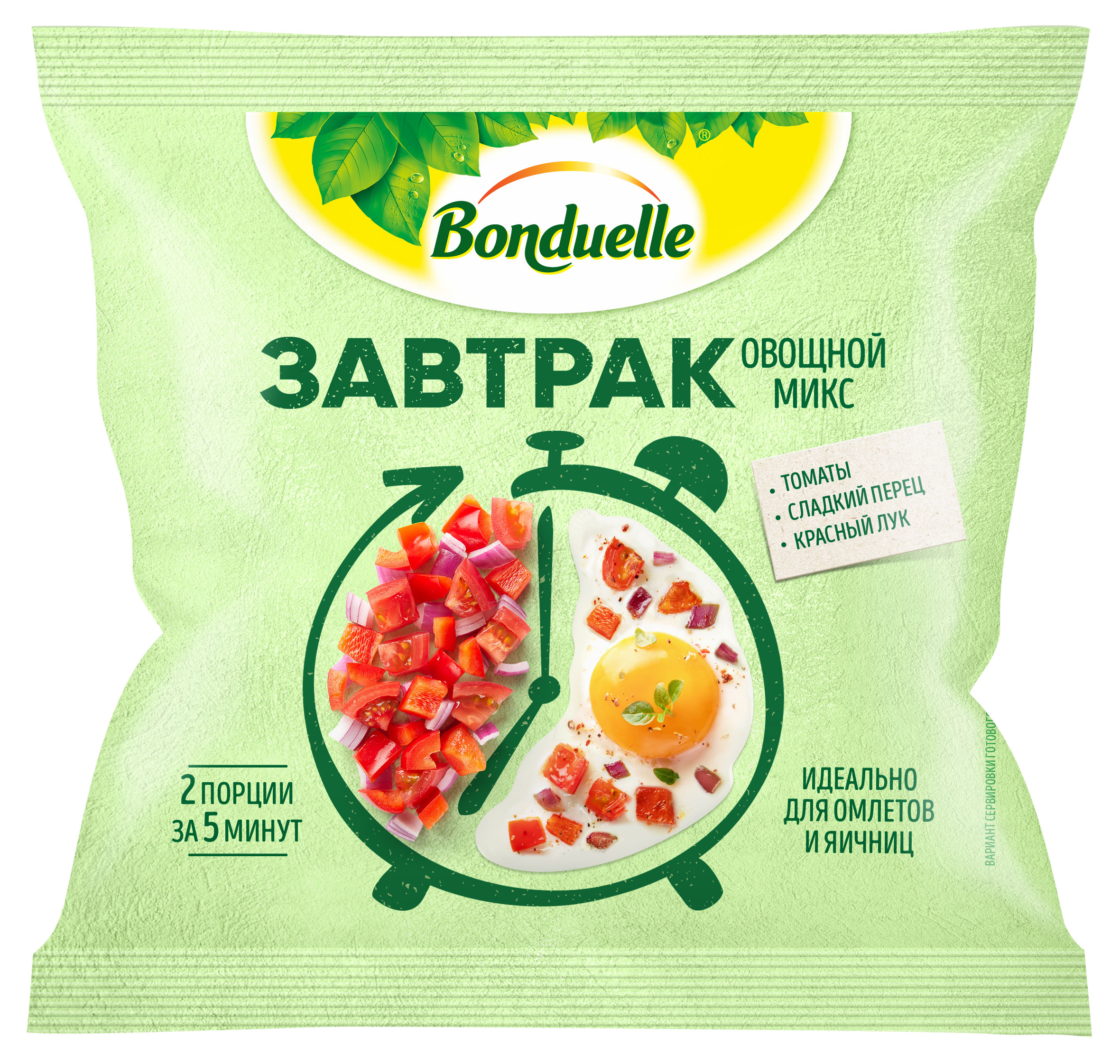 

Смесь овощная Bonduelle Завтрак овощной микс для омлетов и яичниц томаты сладкий перец красный лук замороженная 2 порции, 200 г