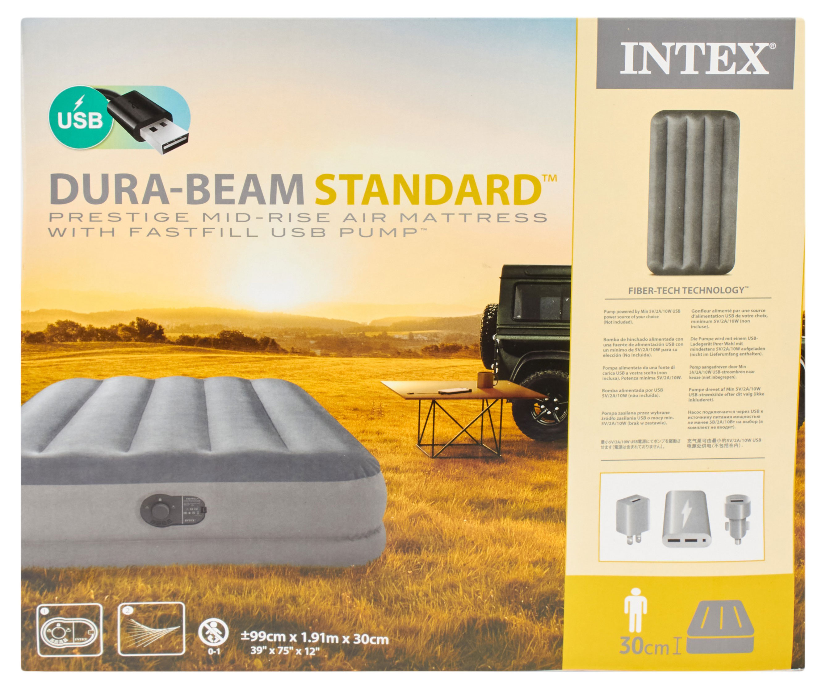

Матрас надувной INTEX Prestige Mid-Rise Airbed односпальный с электрическим насосом от USB, 99х191х30 см