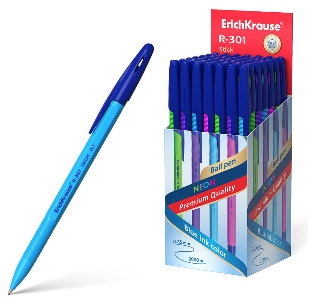 

Ручка шариковая ErichKrause Stick Neon R-301 0.7 мм синяя, 1 шт