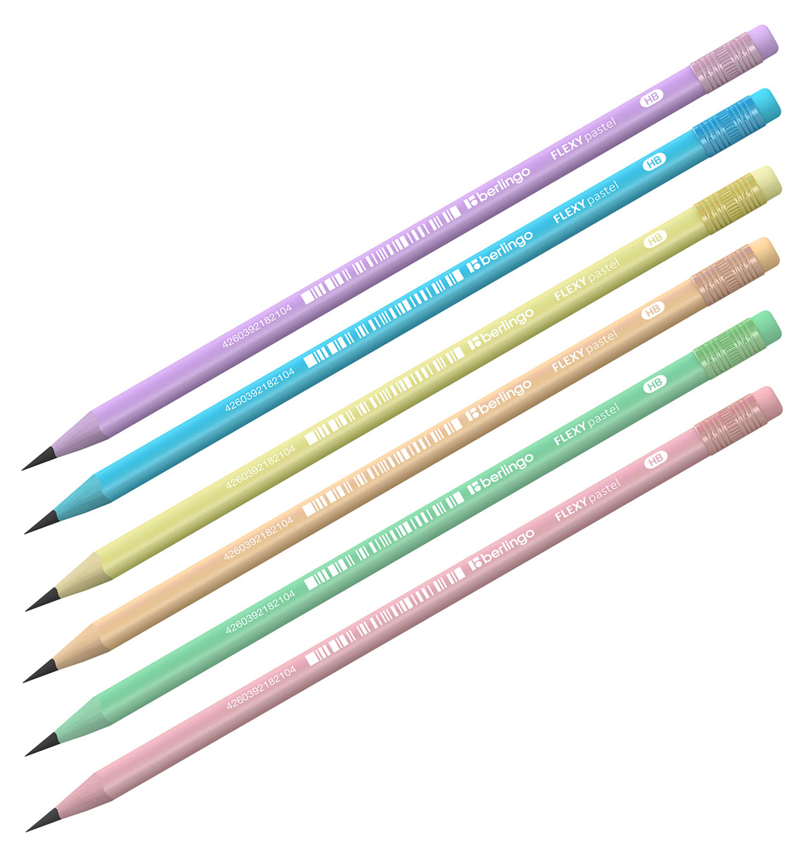 Изображение товара Карандаш чернографитный Berlingo Flexy Pastel HB с ластиком, 1 шт