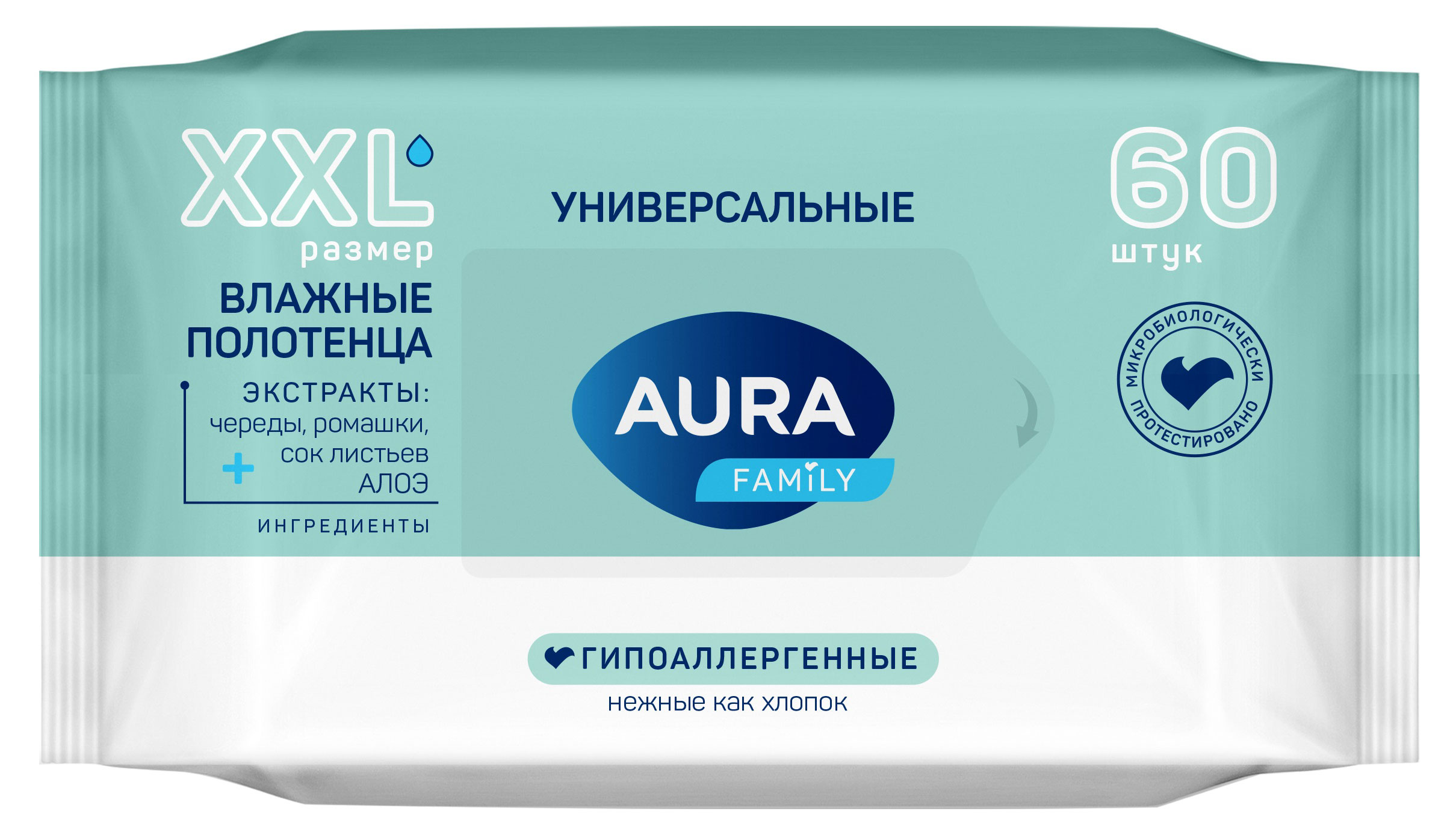 

Влажные полотенца Aura Family big-pack, 60 шт