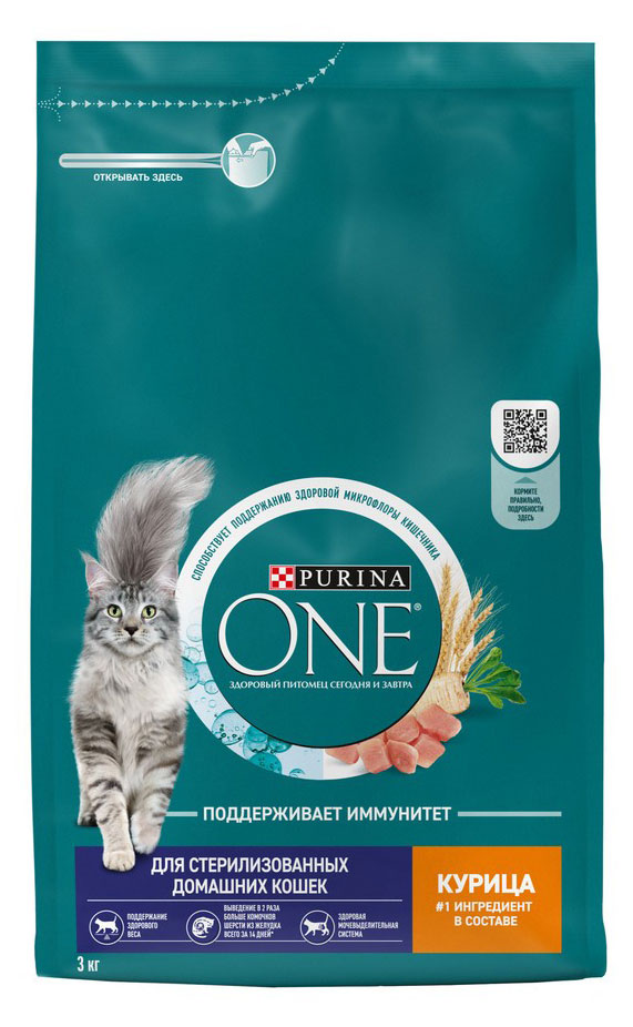

Сухой корм Purina ONE для стерилизованных домашних кошек с курицей, 3 кг