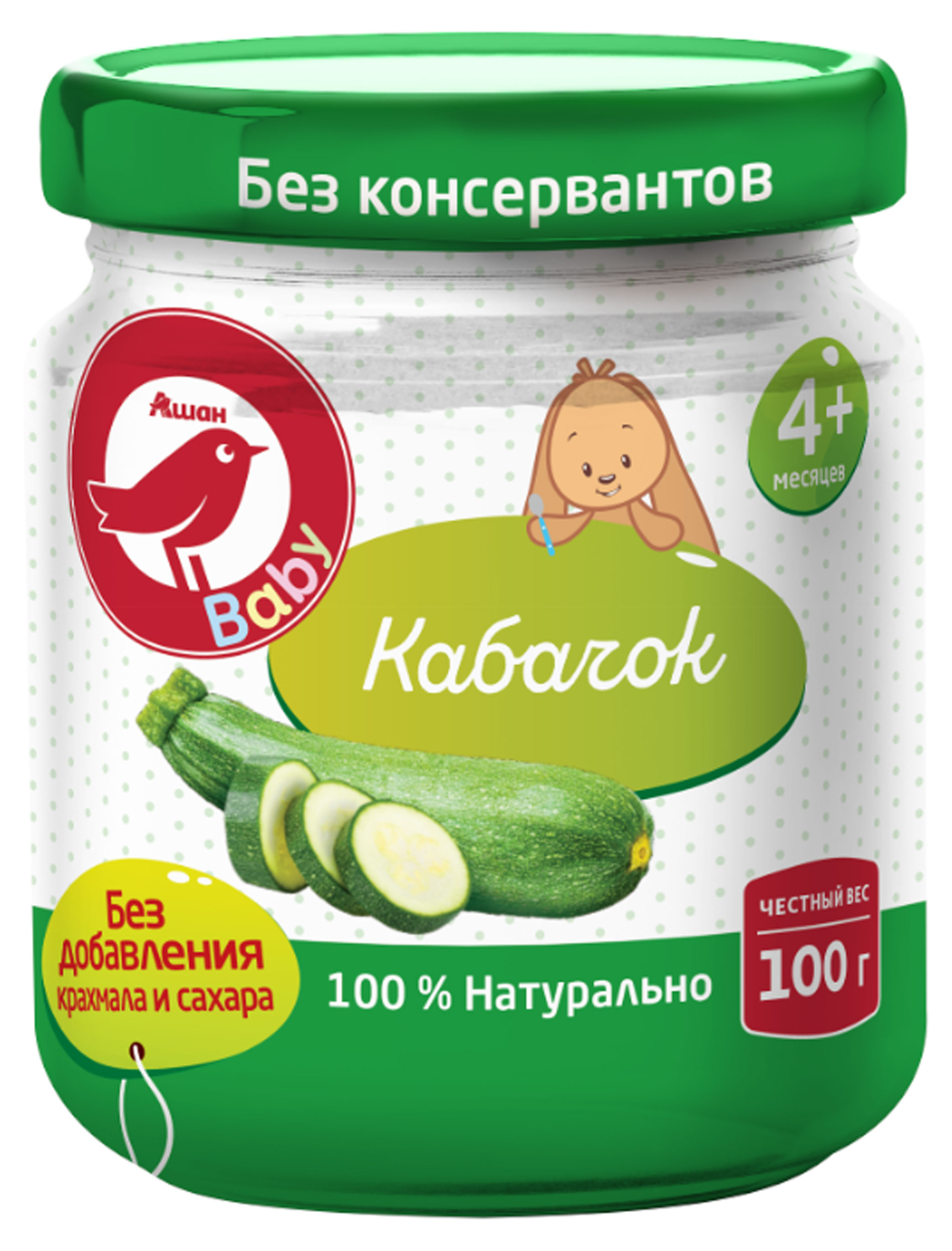 

Пюре АШАН Красная птица кабачок с 4 мес., 100 г