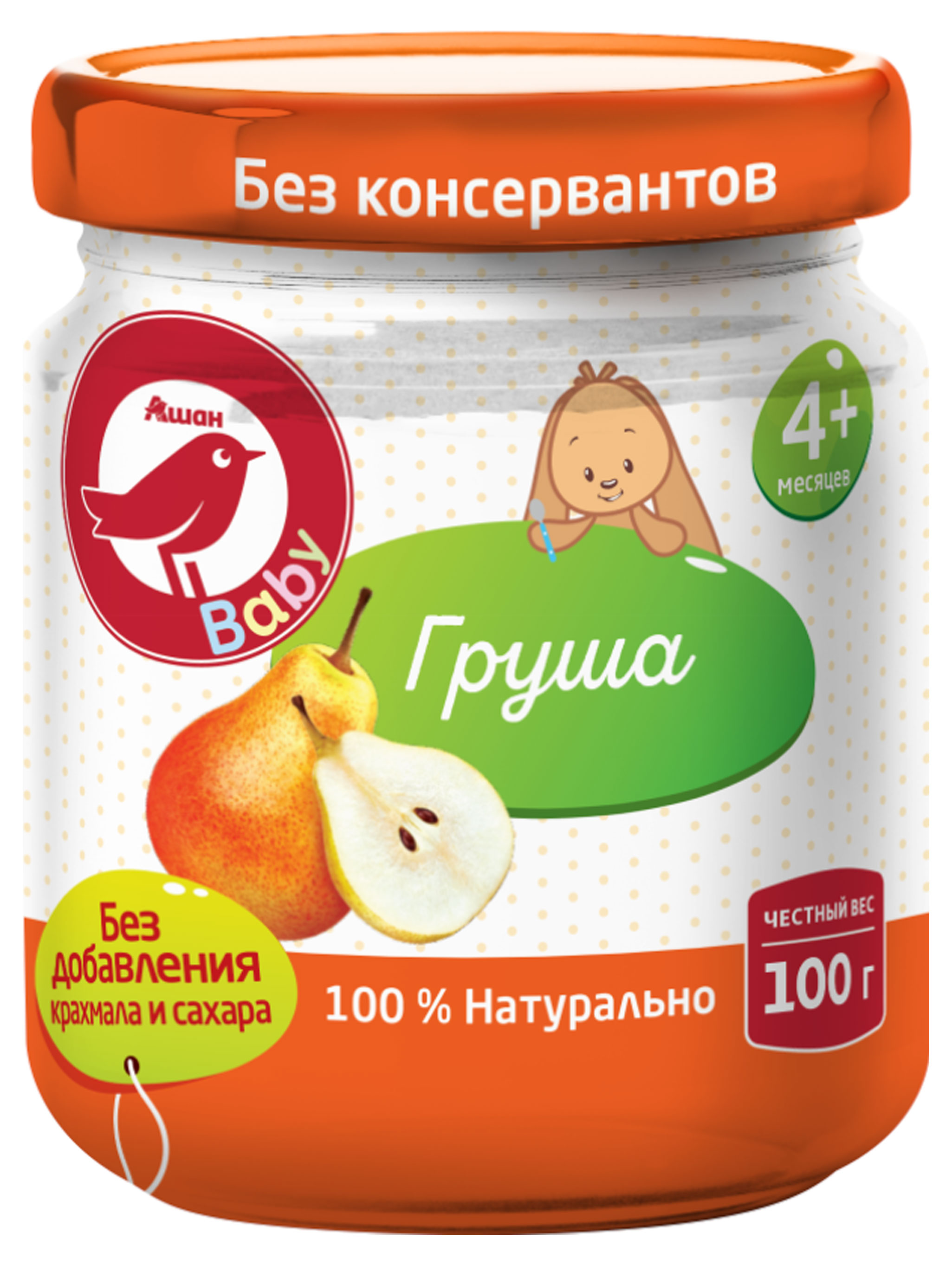 

Пюре АШАН Красная птица груша с 4 мес., 100 г
